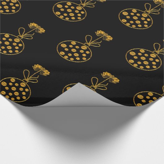 Gouden Kerstmis Baubles op Zwart Cadeaupapier (Hoek)