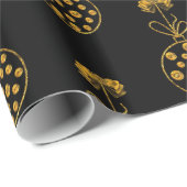 Gouden Kerstmis Baubles op Zwart Cadeaupapier (Rol Hoek)