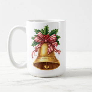 Gouden Kerstmis Bel Hulst en Gestreepte Strik Koffiemok