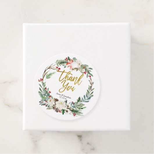 Gouden Kerstmis Bloemen Dank u Label (In situ)