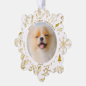 Gouden Kerstmis Bloemen Pet's Eerste Kerstmis Foto Ornament Kaart (Links)