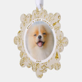 Gouden Kerstmis Bloemen Pet's Eerste Kerstmis Foto Ornament Kaart (Links)