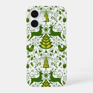 Gouden Kerstmis Bos Herten Vogels in Bloei iPhone 16 Hoesje