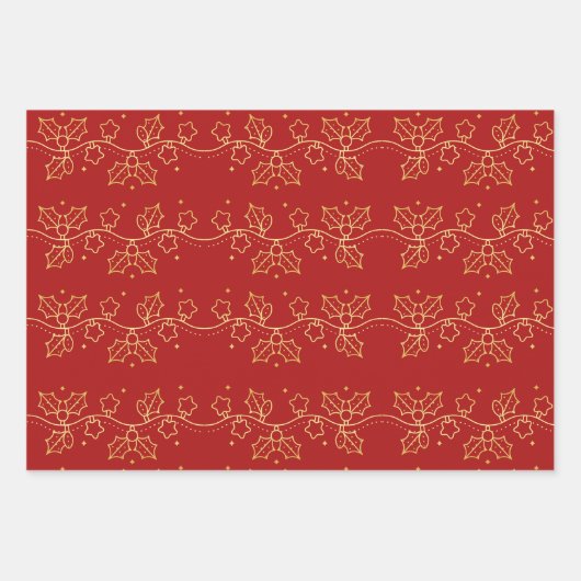 Gouden Kerstmis Decoratie Patroon Inpakpapier Vel (Voorkant)