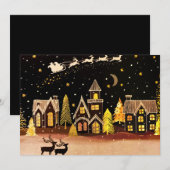 Gouden Kerstmis Dorpshert Winter Nacht Feestdagenkaart (Voorkant / Achterkant)