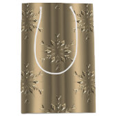 Gouden Kerstmis Elegantie Sneeuwvlokken Medium Cadeauzakje (Voorkant)