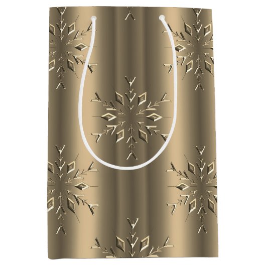 Gouden Kerstmis Elegantie Sneeuwvlokken Medium Cadeauzakje (Voorkant)