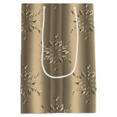 Gouden Kerstmis Elegantie Sneeuwvlokken Medium Cadeauzakje (Achterkant)