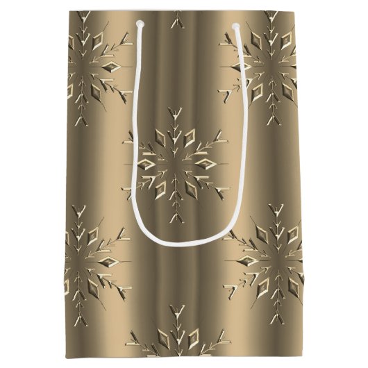 Gouden Kerstmis Elegantie Sneeuwvlokken Medium Cadeauzakje (Achterkant)