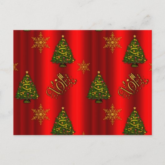 Gouden Kerstmis en Kerstbomen Rood Feestdagenkaart (Voorkant)