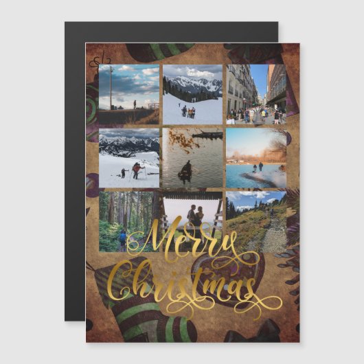Gouden Kerstmis Foto Collage Cadeau Magneet (Voorkant / Achterkant)