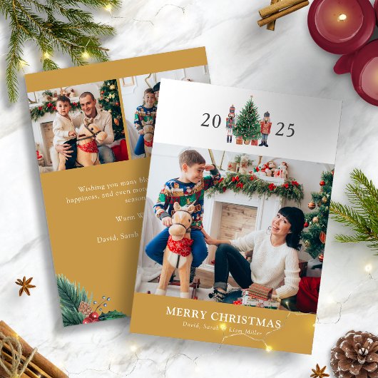 Gouden Kerstmis Foto Collage Vakantie Kaart