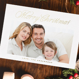 Gouden Kerstmis Foto met Klassieke Kalligrafie Folie Feestdagenkaart