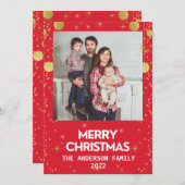 Gouden Kerstmis Foto Rode Vakantie Feestdagenkaart (Voorkant / Achterkant)
