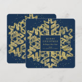 Gouden Kerstmis Glitter Sneeuwvlok Familie Marine Feestdagenkaart (Voorkant / Achterkant)
