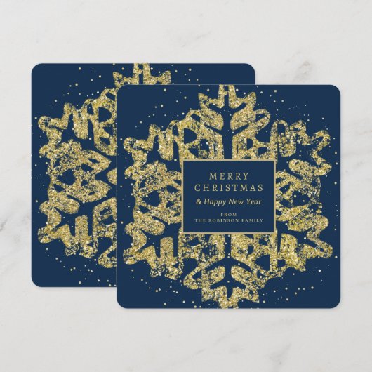 Gouden Kerstmis Glitter Sneeuwvlok Familie Marine Feestdagenkaart (Voorkant / Achterkant)