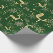 Gouden Kerstmis Rendier op Groen Cadeaupapier (Hoek)