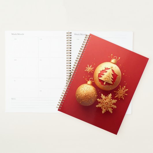 Gouden Kerstmis Rode Ornament Planner (Display)