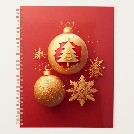 Gouden Kerstmis Rode Ornament Planner (Voorkant)