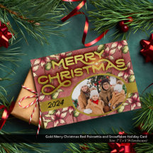 Gouden Kerstmis Rode Poinsettia en Sneeuwvlokken