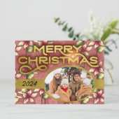 Gouden Kerstmis Rode Poinsettia en Sneeuwvlokken Feestdagenkaart (Staand voorkant)