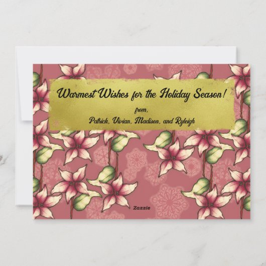Gouden Kerstmis Rode Poinsettia en Sneeuwvlokken Feestdagenkaart (Achterkant)