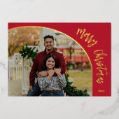 Gouden Kerstmis Script Folie Feestdagenkaart (Voorkant)