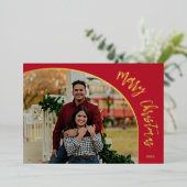 Gouden Kerstmis Script Folie Feestdagenkaart (Staand Voorkant)