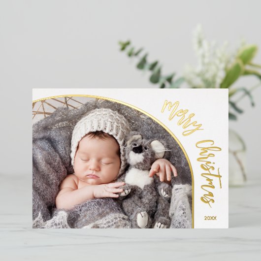 Gouden Kerstmis Script Folie Feestdagenkaart (Staand Voorkant)