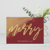 Gouden Kerstmis Script Foto Feestdagenkaart (Staand voorkant)