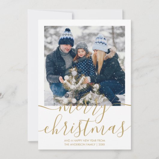 Gouden Kerstmis Script Foto Vakantiekaart Feestdagenkaart (Voorkant)