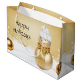 Gouden Kerstmis Sneeuwman Holiday Gift Bag Groot Cadeauzakje (Achterkant Gekanteld)