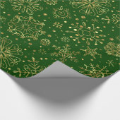 Gouden Kerstmis Sneeuwvlokken op Custom Green Cadeaupapier (Hoek)