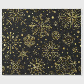 Gouden Kerstmis Sneeuwvlokken op zwart Cadeaupapier (Vlak)