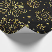 Gouden Kerstmis Sneeuwvlokken op zwart Cadeaupapier (Hoek)