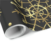 Gouden Kerstmis Sneeuwvlokken op zwart Cadeaupapier (Rol Hoek)