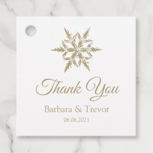 Gouden Kerstmis Sneeuwvlokken Winter Bruiloft Dank Bedankjes Labels (Voorkant)