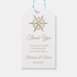 Gouden Kerstmis Sneeuwvlokken Winter Bruiloft Dank Cadeaulabel