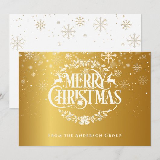Gouden Kerstmis Sneeuwvlokken Zakelijk  Feestdagenkaart (Voorkant / Achterkant)