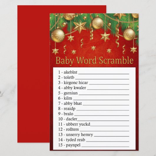 gouden kerstmis speelgoed Baby word scramble game (Voorkant / Achterkant)