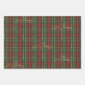 Gouden Kerstmis Tartan & Gouden 'Vrolijke Kerstmis Inpakpapier Vel (Voorkant)