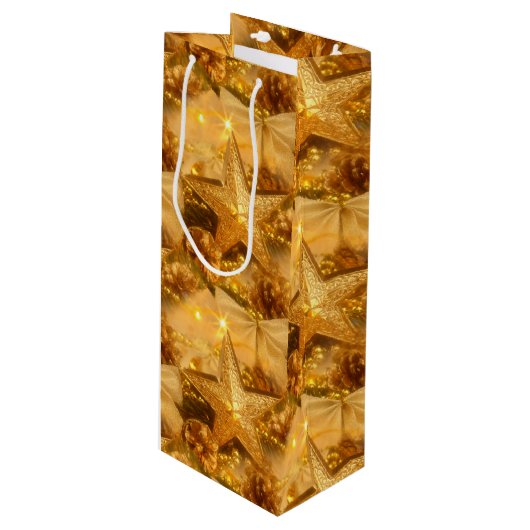 Gouden Kerstmis Wijn Gift Bag Wijn Cadeautas (Voorkant Gekanteld)