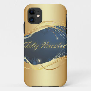 Gouden Kerstmotief met blauwe achtergrond... iPhone 11 Hoesje