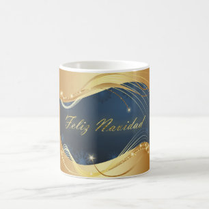 Gouden kerstmotief met blauwe achtergrond... koffiemok