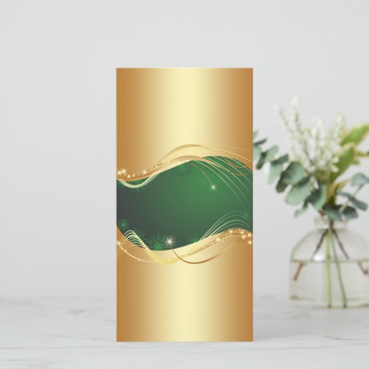 Gouden kerstmotief met groene achtergrond... feestdagenkaart (Staand voorkant)