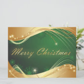 Gouden kerstmotief met groene achtergrond feestdagenkaart (Staand voorkant)