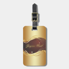 Gouden kerstmotief met rode achtergrond... bagagelabel