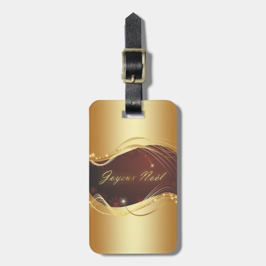 Gouden kerstmotief met rode achtergrond... bagagelabel (Voorkant verticaal)
