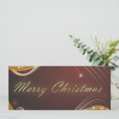 Gouden kerstmotief met rode achtergrond feestdagenkaart (Staand voorkant)