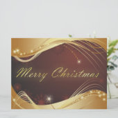 Gouden kerstmotief met rode achtergrond feestdagenkaart (Staand voorkant)